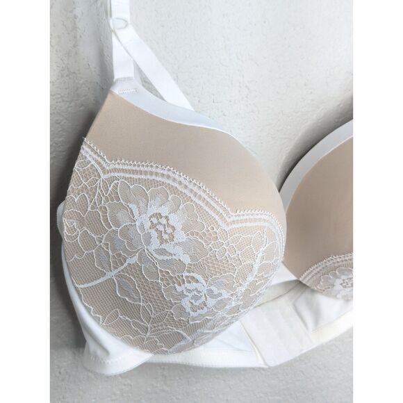 NWT Maidenform Plunging Neckline Push Up Bra Size 40D Beige White Lace DM9900 - Picture 6 of 11